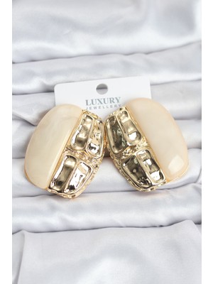 Clariss Krem Renk Pirinç Vintage Kadın Küpe