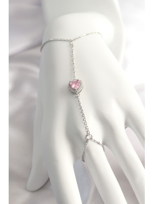 Clariss 316L Çelik Gümüş Renk Pembe Zirkon Taşlı Kalp Şahmeran