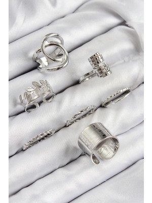 Clariss Pirinç Yaprak Model Gümüş Renk Kadın Yüzük Kombin Set