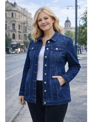 Bonıta  Yırtık Tas Detaylı Kapak Ceplı Uzun  Denım Mont