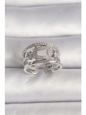 Clariss Pirinç Gümüş Renk Ayarlanabilir Zirkon Taşlı Gemici Düğüm Model Kadın Yüzük