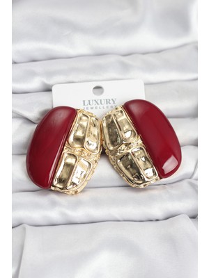 Clariss Bordo Renk Pirinç Vintage Kadın Küpe