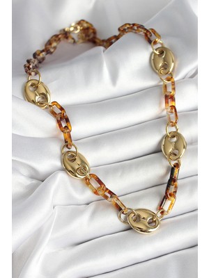 Clariss Leopar Desenli Mika Gold Renk Zincir Kadın Kolye