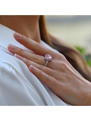 Necati Gün Pembe Taşlı Kalp Modeli Gümüş Yüzük