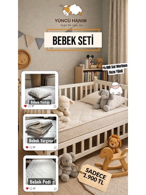Yüncü Hanım  Yün Dolgu Bebek Uyku Seti 3'lü Paket (Yün Yorgan + Yün Alez + Yün Yastık)