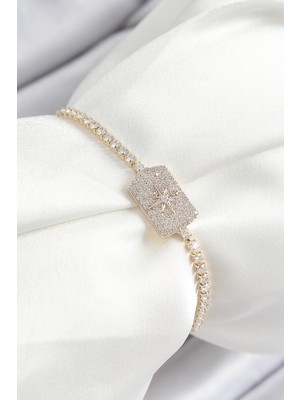 Clariss Pirinç Zirkon Taşlı Kutup Yıldızı Model Gold Renk Asansörlü Kadın Bileklik