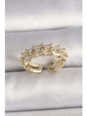 Clariss Pirinç Gold Renk Zirkon Taşlı Ayarlanabilir Yüzük