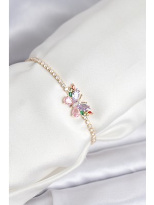 Clariss Renkli Kelebek Model Zirkon Taşlı Asansörlü Su Yolu Kadın Bileklik