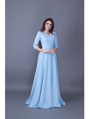 No48 Truvakar Kol V Yaka Cepli Dokuma Dökümlü Kumaş Kloş Maxi Boy Elbise