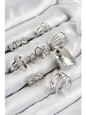 Clariss Pirinç Sarmal ve Yıldız Model Gümüş Renk Kadın Yüzük Kombin Set