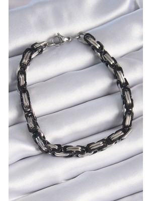 Clariss 316L Çelik Siyah Gümüş Renk Kral Zincir Model Erkek Bileklik