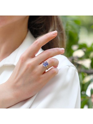 Necati Gün Baget Mor Icecut Taşlı Gümüş Yüzük