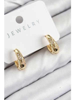 Clariss Pirinç Zirkon Taş Desenli Model Gold Renk Kadın Küpe