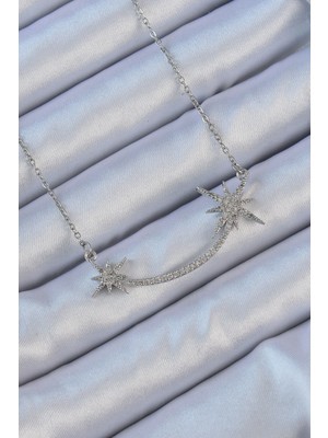 Clariss 316L Çelik Zincir Gümüş Renk Zirkon Taşlı Kutup Yıldızı Kolye
