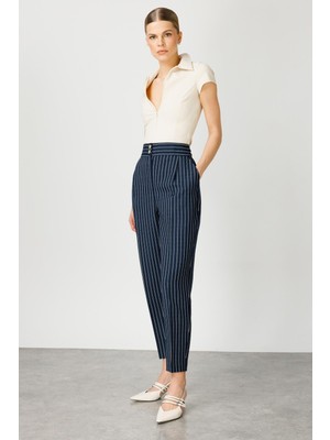 Modailgi  Pileli Havuç Paça Çizgili Pantolon .4586