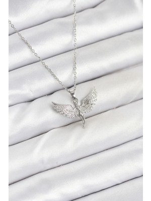 Clariss 316L Çelik Zincir Gümüş Renk Melek Model Kadın Kolye