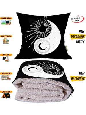 Caisya Home Ying Yang Zodyak Desenli Opsiyonel Yastık Içinde Tv Battaniyesi 110 x 170 cm