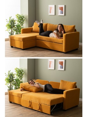 Pafu Kado Yataklı Köşe Koltuk Takımı - Bohem Hardal