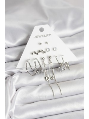 Clariss Gümüş Renk 6'lı Pirinç Küpe Seti