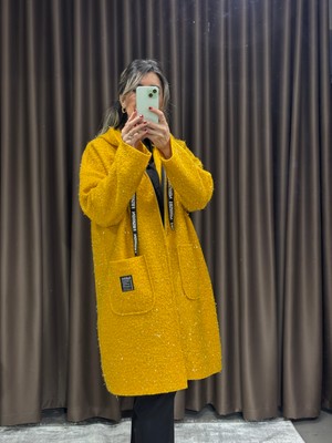 Modanı Seç Simli Kapüşonlu Pelüş Teddy Kırçıklı Buklet Hırka – Yumuşak Dokulu, Oversize Rahat Kesim 38-60 Beden