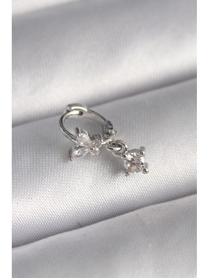 Clariss 316L Çelik Gümüş Renk Zirkon Taşlı Kelebek Model Sallantı Detay Tragus Piercing