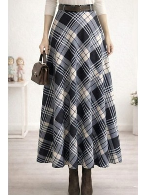 Harman Butik Kadın Bej Ekose Desenli Etek