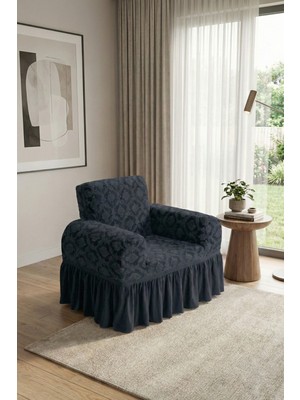 KUTLALE Jakarli Osmanlı Desen Tek Kişilik Koltuk, Kanepe, Çekyat Örtüsü, Etekli, Streç, Esnek, Lastikli, 1 Kişilik Koltuk Kılıfı