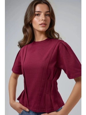 Hiccup Kadın Fitted Bisiklet Yaka Tişört Kiraz Kırmızısı