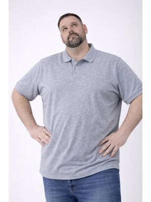 ModaSize Erkek Pike Kumaş Düğmeli Yaka Battal Büyük Beden Günlük Kısa Kol Tişört T-Shirt - Gri