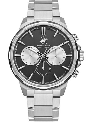 Beverly Hills Polo Club Erkek Kol Saati 45 mm Siyah Kadran Metal Kordon 10 Atm