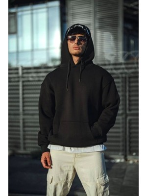 ModaSize Üç Iplik Penye Kapşonlu Basic Sweatshirt - Siyah