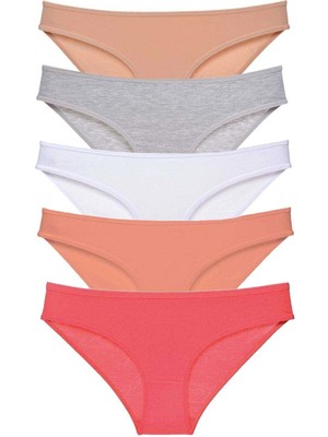 Çamaşır Kenti 5 Adet Süper Eko Set Likralı Kadın Slip Külot Ten Gri Beyaz Pudra Fuşya