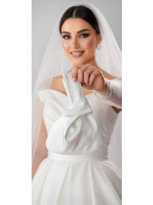 Moda Nur Gelin Kına Takı Kesesi,takı Çantası,kırık Beyaz Renk. Parlak Tafta Kumaş.gelin Takı Kesesi.