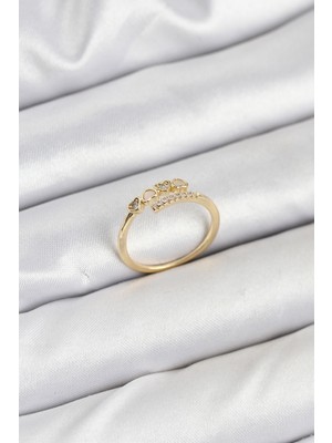 Clariss Pirinç Gold Renk Kalpli Detaylı Zirkon Taşlı Kadın Yüzük