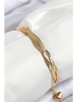 Clariss 316L Çelik Örgü Italyan Zincir Model Gold Renk Kadın Bileklik