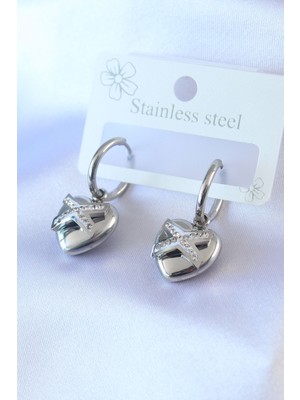 Clariss 316L Çelik Gümüş Renk Zirkon Taş Detay Kalp Model Kadın Küpe