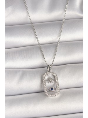 Clariss 316L Çelik Gümüş Renk Zincir Zirkon Taşlı Göz Yıldız Model Kadın Kolye