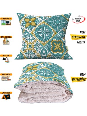 Caisya Home Modern Desenli Opsiyonel Battaniyeli Yastık Dekoratif Kırlent 38 x 38 cm