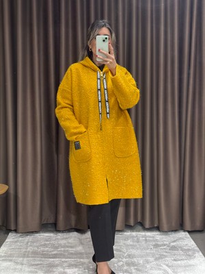 Modanı Seç Simli Kapüşonlu Pelüş Teddy Kırçıklı Buklet Hırka – Yumuşak Dokulu, Oversize Rahat Kesim 38-60 Beden