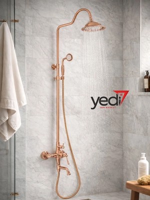 Fualora Rustik Banyo Duş Seti Pirinç Batarya Dahil Rose