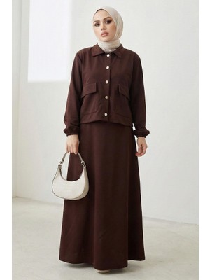 İlkimay.com Elmina Ceket Elbise Scuba Ikili Takım 1673 - Kahve