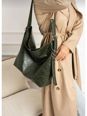 Özüm Takı Kadın Büyük Boy A Kalite Haki Omuz Kol ve Omuz Çantası