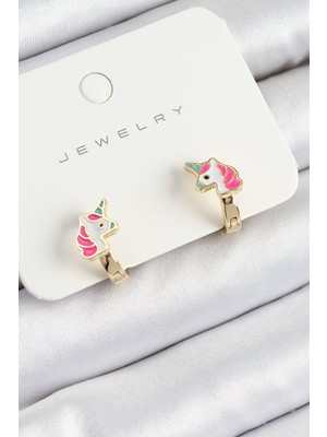 Zemira Home Pirinç Unıcorn Model Gold Renk Çocuk Küpe