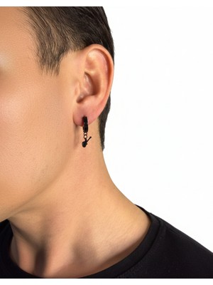 Winy Concept Gitar Figürlü Erkek Çelik Halka Küpe - 13 mm Sallantılı Tasarım