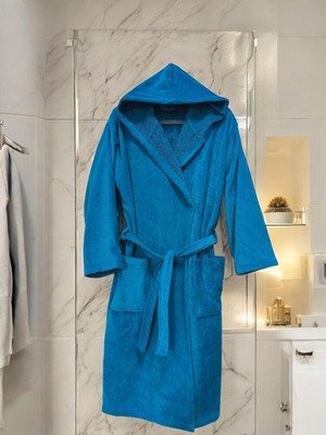 Kadife Kapüşonlu Bornoz  %100 Pamuk