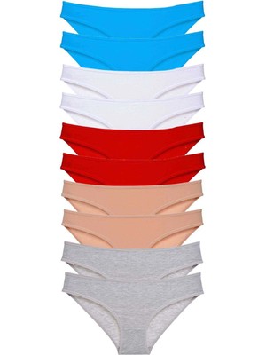 Çamaşır Kenti 10 Adet Süper Eko Set Likralı Kadın Slip Kırmızı Ten Gri Beyaz Mavi
