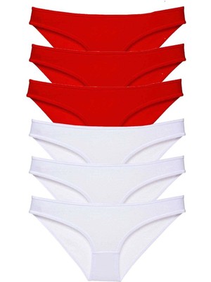 Çamaşır Kenti 6 Adet Süper Eko Set Likralı Kadın Slip Külot Kırmızı Beyaz