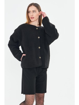 Tubia Kadın Siyah Renk Iliklenebilir Cepli Peluş Ceket