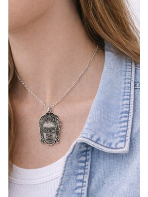 Herşey Nota Frida Kahlo Figürlü Çiçek Detaylı Gümüş Renk Metal Tasarım Unisex Günlük Kolye