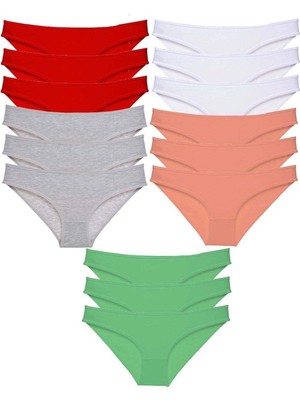 Çamaşır Kenti 15 Adet Süper Eko Set Likralı Kadın Slip Külot Kırmızı Gri Beyaz Pudra Yeşil